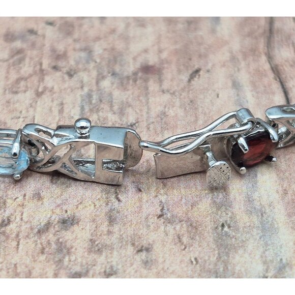 925 Sterling Silver Gemstone Tennis Bracelet Garnet, Amethyst, Citrine, Peridot - Picture 9 of 12